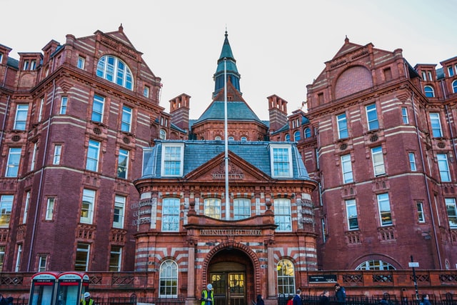 The red-brick Cruciform Building at University College London (UCL)