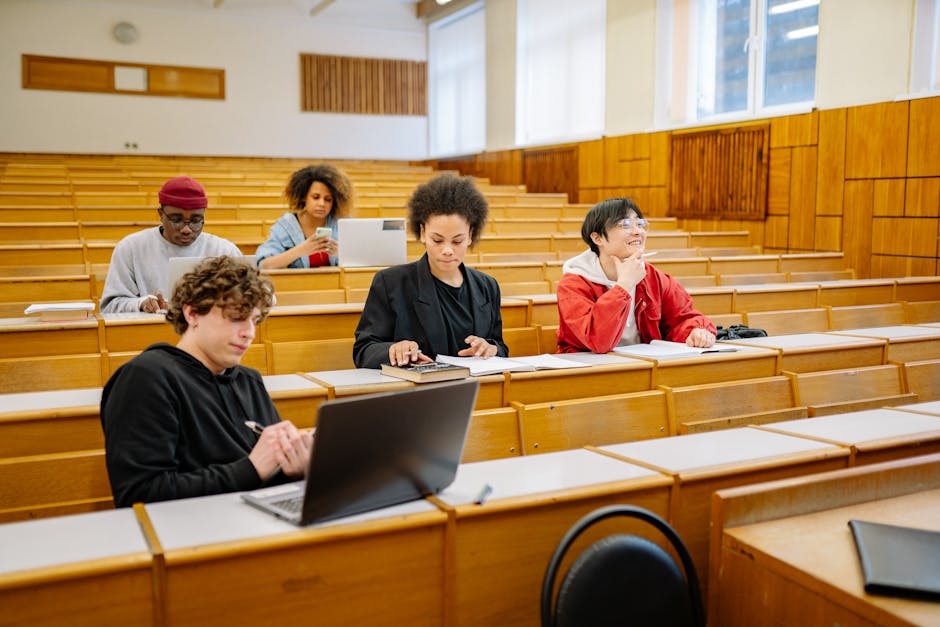 Group of college students studying toget