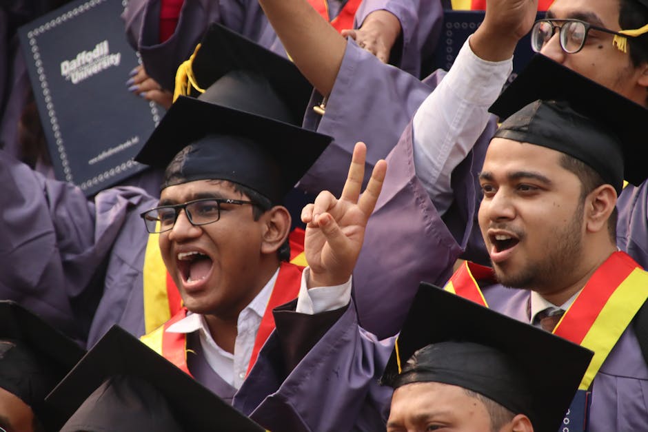 Group of excited graduates celebrating a