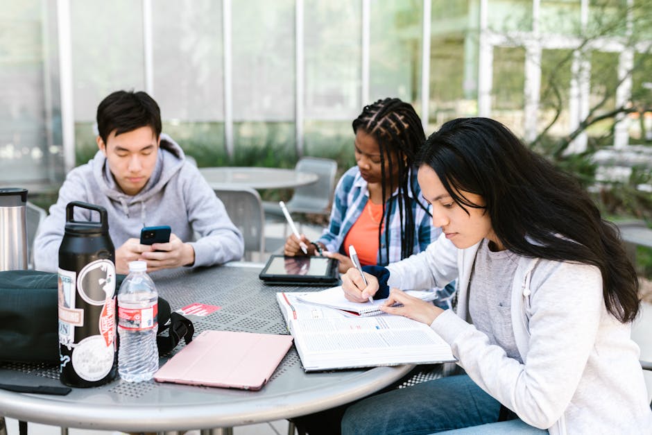 Group of students studying together outs