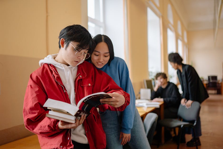Group of students reading and studying t