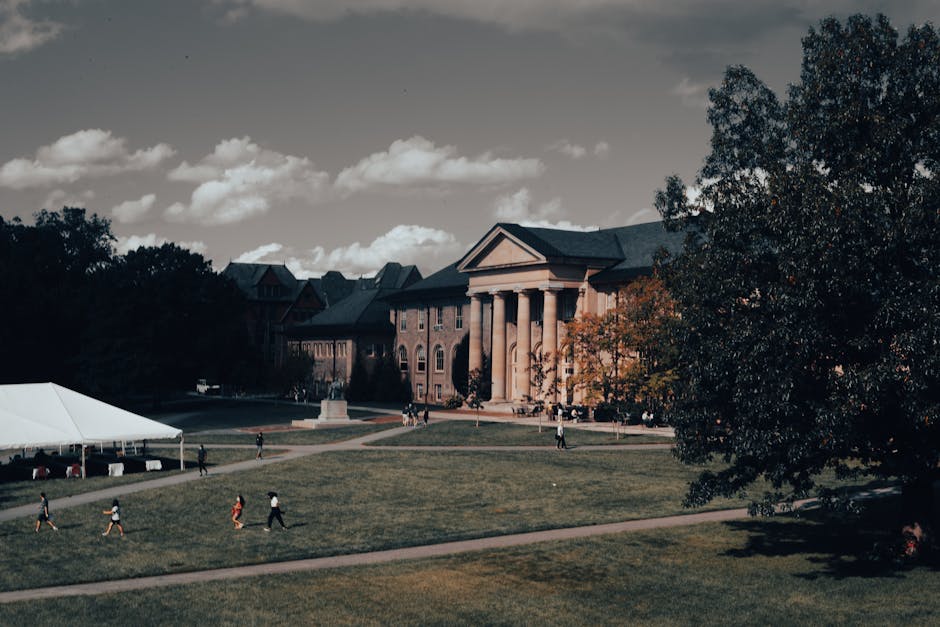 Neoclassical campus architecture with a 