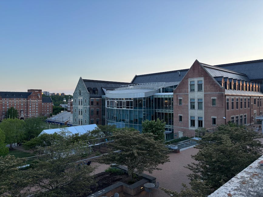 A modern university campus building in W