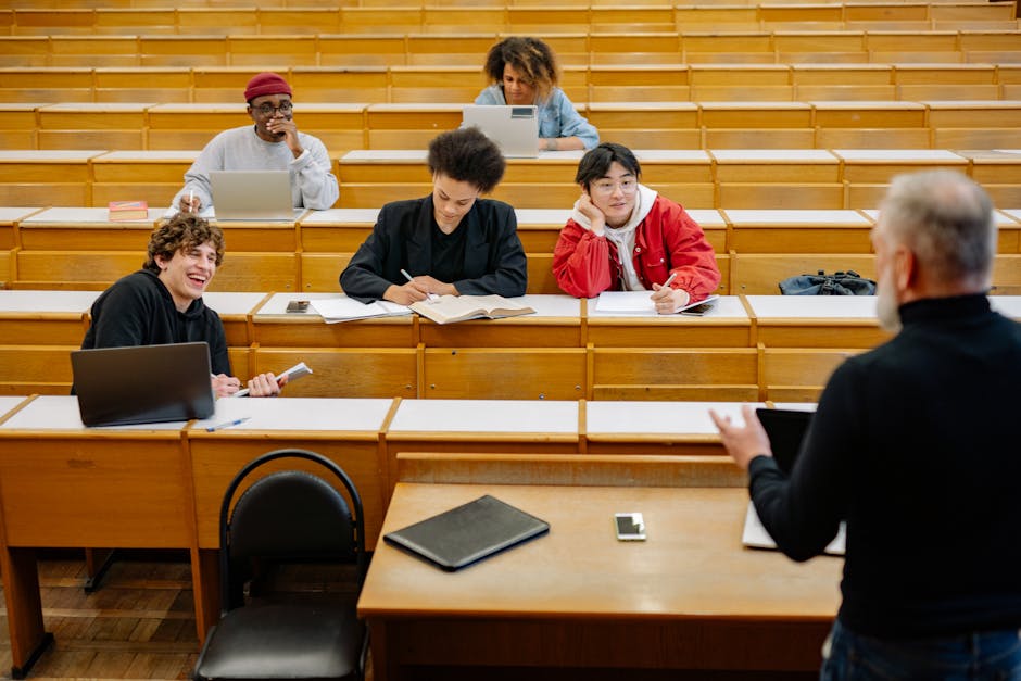 Students engaged in a lively university 