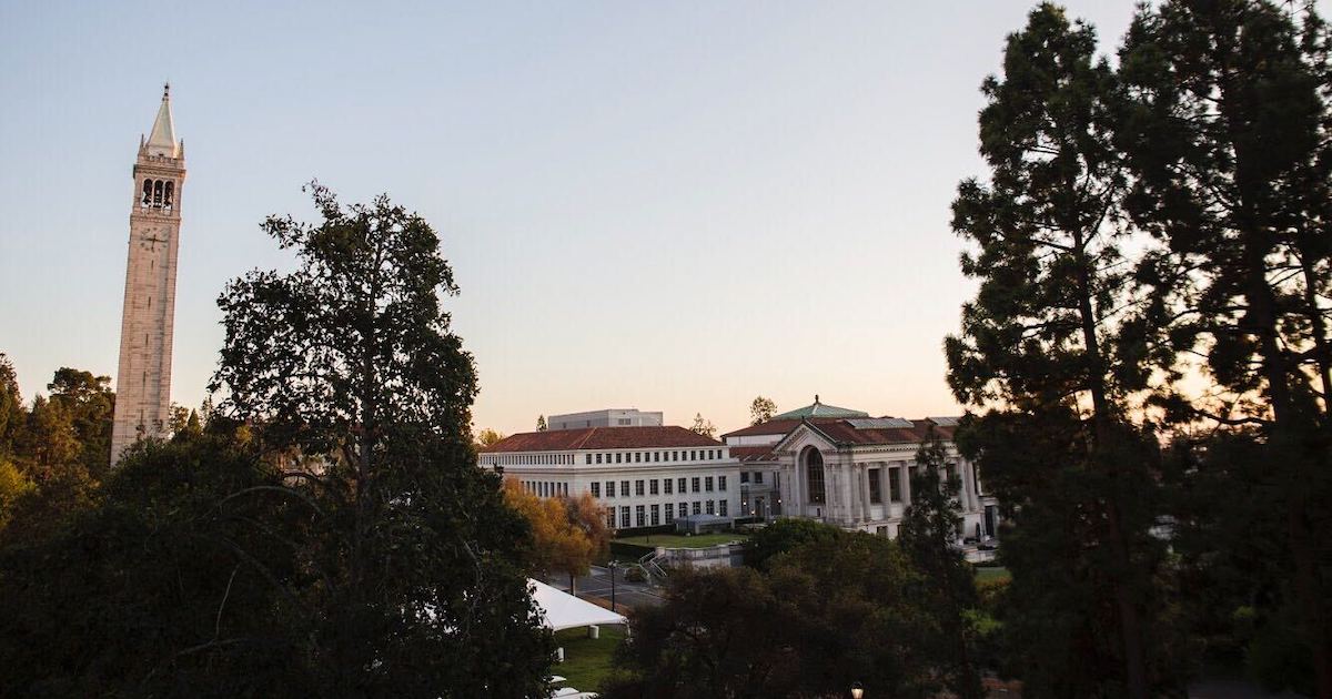 View of Sather Tower, Doe Library, and M