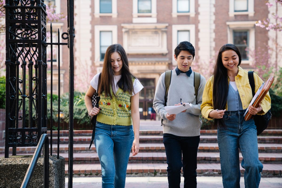 University students walking together on campus